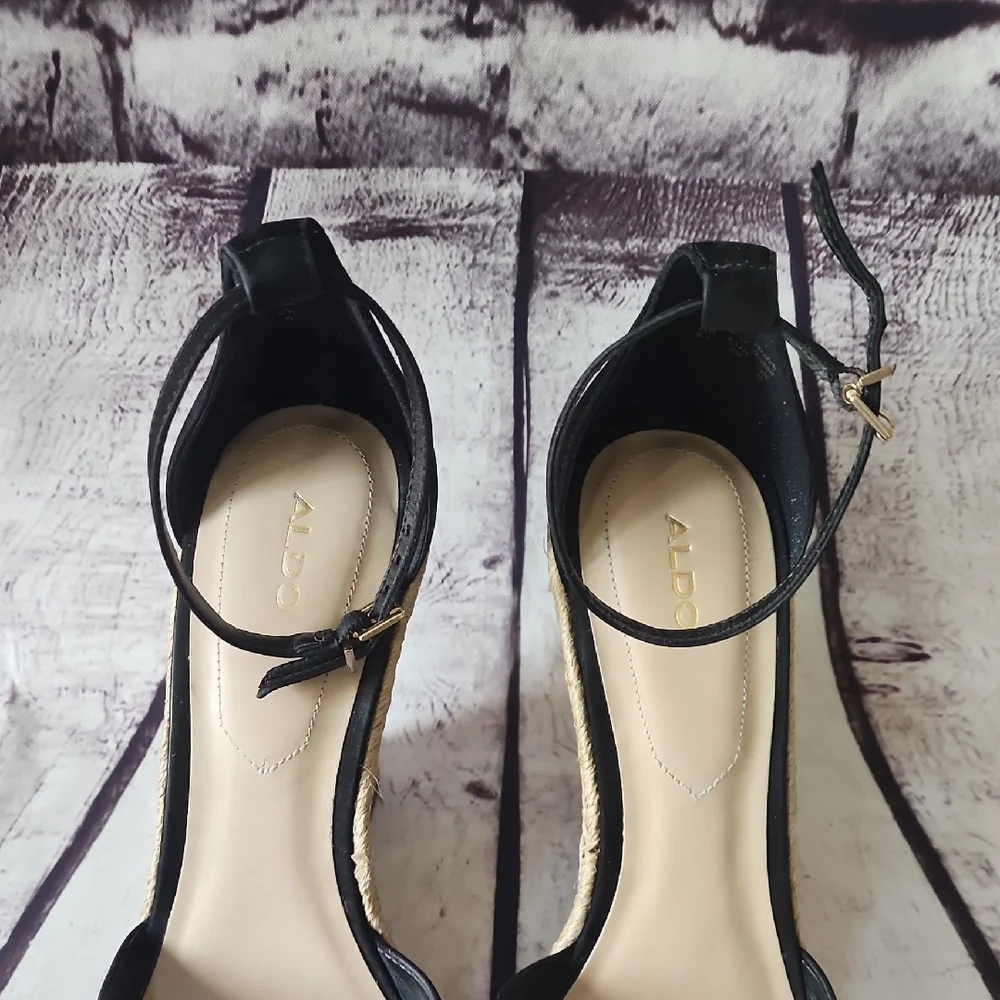 Aldo Black Espadrille Wedge Sandals